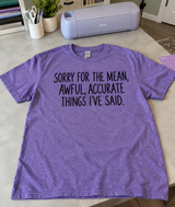 Sorry for the Mean Awful Accurate Things I've Said T-Shirt